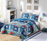 🛏️ golden quality bedding twin size kids bedspread quilts throw blanket for teens boys bed | printed coverlet multi color navy blue construction vehicles, towing trucks #19-03 twin logo