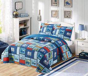 img 4 attached to 🛏️ Golden Quality Bedding Twin Size Kids Bedspread Quilts Throw Blanket for Teens Boys Bed | Printed Coverlet Multi Color Navy Blue Construction Vehicles, Towing Trucks #19-03 Twin