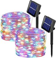 🌈 ooklee outdoor solar fairy lights, solar string lights 2 pack 33ft 100led 8 modes, waterproof silver copper wire twinkle lights for garden thanksgiving christmas party decoration (multi-colored) логотип