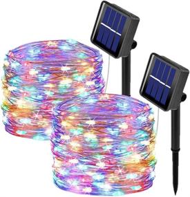 img 4 attached to 🌈 Ooklee Outdoor Solar Fairy Lights, Solar String Lights 2 Pack 33FT 100LED 8 Modes, Waterproof Silver Copper Wire Twinkle Lights for Garden Thanksgiving Christmas Party Decoration (Multi-Colored)