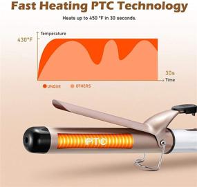 img 2 attached to 🔥 Профессиональное керамическое покрытие для завивки волос диаметром 1,25 дюйма: мгновенный нагрев до 450°F, 9 режимов температуры, ЖК-дисплей, подходит для всех типов волос + включена перчатка.