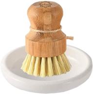 🧽 s&c kitchen - bamboo pot cleaning brush with ceramic holder - natural bamboo (sisal) bristles - ideal for cleaning dishes, pots, and sinks - includes 1pc + plate set logo