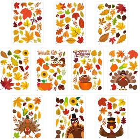 img 3 attached to 🍁 R HORSE 201-Piece Thanksgiving Window Clings - 10 Sheets of Fall Leaves Decal Stickers for Harvest Decorations - Happy Fall Ornaments with Maple Leafs, Sunflowers, and Pine Nuts