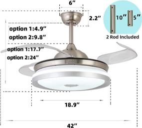 img 2 attached to 🔊 NUTCRUST 42 Inch 36W Silver Retractable Ceiling Fan with Light and Bluetooth Speaker, 7 Colors Change Bluetooth Speaker Music Player Chandelier, Modern Ceiling Fan with Remote Control (Modern)