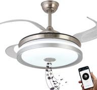 🔊 nutcrust 42 inch 36w silver retractable ceiling fan with light and bluetooth speaker, 7 colors change bluetooth speaker music player chandelier, modern ceiling fan with remote control (modern) логотип