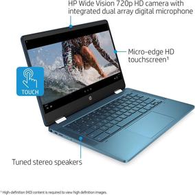 img 3 attached to 💻 Laptop HP X360 14a Chromebook 14&#34; HD Touchscreen, Intel Celeron, 4GB DDR4 64GB eMMC WiFi Webcam Stereo Speakers Bluetooth 4.2 Chrome Blue Metallic Color - Entertaining from Any Angle