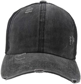 img 3 attached to 🧢 Womens Adjustable Ponytail Hat: Vintage Trucker Cap with Washed Denim, Ideal for All-Day Comfort!