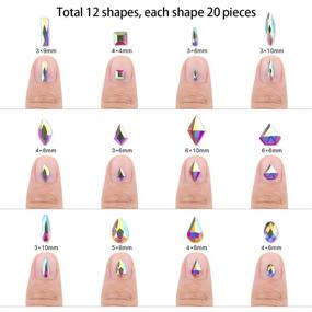 img 3 attached to 💎 240-Piece Assorted Glass Crystal AB Rhinestones for Nail Art Decorations - Mix of 12 Styles Flatback Nail Crystals Gems Set (240 pcs)