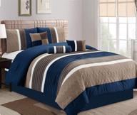 7pc luxury stripe microfiber comforter set in navy from jbff collection for queen size bed logo