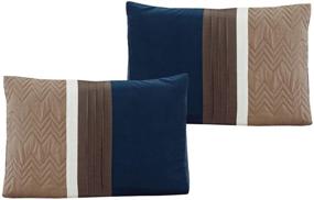 img 2 attached to 7PC Luxury Stripe Microfiber Comforter Set in Navy from JBFF Collection for Queen Size Bed