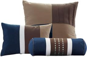 img 1 attached to 7PC Luxury Stripe Microfiber Comforter Set in Navy from JBFF Collection for Queen Size Bed