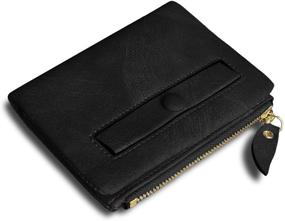 img 4 attached to 👛 PofeeXIO Womens Wallets: Small Rfid Ladies Bifold Wallet with Zipper Coin Pocket, Mini Purse Soft Compact Thin (Dark Black) - Stylish Protection & Practicality for Your Essentials