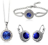 mafmo white platinum plated crystal round necklace bracelet earrings set for women - fashion jewelry logo