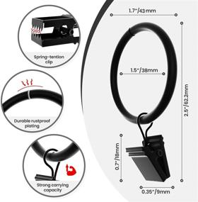 img 2 attached to Набор из 20 крепких кольцев для занавесок с клипсами, 1,5 дюйма - антикоррозийные и декоративные черные крючки для занавесок, шляп, картин - идеально подходит для ванной комнаты, гостиной и гостевой комнаты.