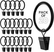 set of 20 heavy duty curtain rings with clips, 1.5 inch - rustproof & decorative black hooks for drapes, caps, pictures - perfect for bathroom, living and guest room logo