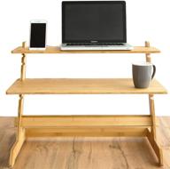 crew & axel bamboo standing desk converter - adjustable sit stand riser workstation for desktop or laptop, 📦 with dual monitor stand - ideal for home or office use (19” high 26” wide) - includes phone stand logo