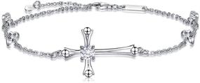 img 4 attached to 🔱 925 Sterling Silver Cross Ankle Bracelet for Women - Adjustable Foot Anklet with Large Cross Charm - Enhance Your Style