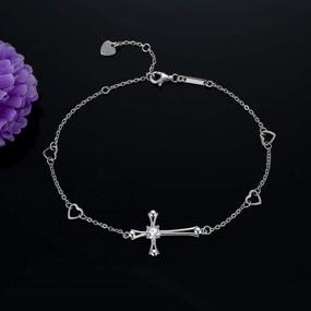 img 2 attached to 🔱 925 Sterling Silver Cross Ankle Bracelet for Women - Adjustable Foot Anklet with Large Cross Charm - Enhance Your Style