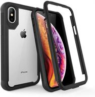 clear & black full body protection case for iphone xs 5.8 inch, shockproof rugged cover case with screen protector - heavy duty logo