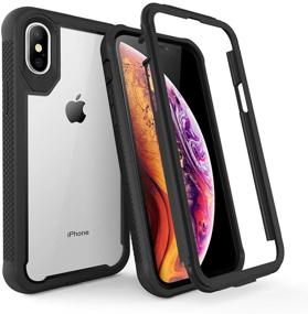 img 4 attached to Clear & Black Full Body Protection Case for iPhone Xs 5.8 inch, Shockproof Rugged Cover Case with Screen Protector - Heavy Duty