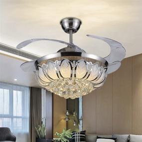 img 2 attached to 💡 Modern Silver Crystal Ceiling Fans Lights 42 inch with Remote, Dimmable Retractable Crystal Chandelier Ceiling Fan Lights, LED Lighting for Dining/Living Room Bedroom