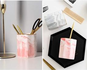 img 2 attached to 🖊️ WAVEYU Pink Marble Pen Holder for School Girls - Durable Ceramic Desk Organizer and Makeup Brush Holder for Daily Use in Office, Classroom, and Home - Stand for Desk with Marble Pattern Pencil Cup for Kids