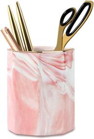 img 4 attached to 🖊️ WAVEYU Pink Marble Pen Holder for School Girls - Durable Ceramic Desk Organizer and Makeup Brush Holder for Daily Use in Office, Classroom, and Home - Stand for Desk with Marble Pattern Pencil Cup for Kids