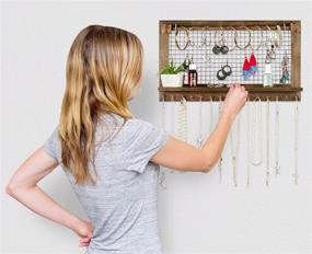 img 2 attached to 🪡 Wooden Wall Mounted Rustic Jewelry Organizer with Bracelet Rod - Ideal Holder for Earrings, Necklaces, Bracelets, and Various Accessories by SoCal Buttercup