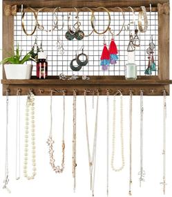 img 4 attached to 🪡 Wooden Wall Mounted Rustic Jewelry Organizer with Bracelet Rod - Ideal Holder for Earrings, Necklaces, Bracelets, and Various Accessories by SoCal Buttercup