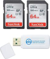 sandisk 64gb ultra memory card (2 pack) uhs-i class 10 sd (sdsdunr-064g-gn6in) - bundle with (1) everything but stromboli combo card reader logo