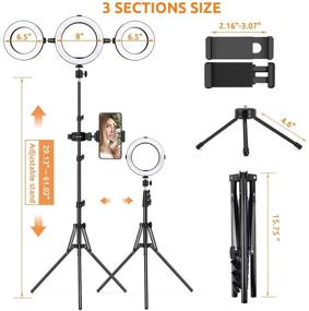 img 3 attached to 📸 Lofter 8-inch Ring Light Set with Dual Tripod Stands, Two 6-inch Selfie Light Rings, Dimmable Selfie Light with 3 Color Modes, 3200K-6500K Circle LED Lighting, Extendable with 3 Phone Holders for YouTube, TikTok, Makeup