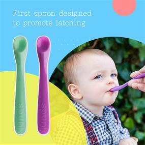 img 2 attached to 🥄 Spuni - Innovative Baby Spoon for 4 Months & Up, Giggly Green and Peekaboo Purple, 2-Pack: Revolutionary Feeding Solution!