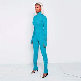 img 3 attached to 👗 XLLAIS Stretchy Pleated Catsuit Jumpsuit Women's Clothing Collection for Jumpsuits, Rompers & Overalls