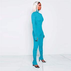 img 2 attached to 👗 XLLAIS Stretchy Pleated Catsuit Jumpsuit Women's Clothing Collection for Jumpsuits, Rompers & Overalls