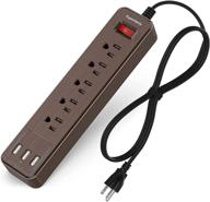 superdanny mountable usb surge protector power strip extension cord with fireproof cover, 5 outlets, 3 usb ports – ideal for home, office, travel – brown логотип