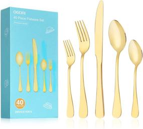 img 4 attached to 🍴 Premium 40-Piece Gold Silverware Set for 8 - OGORI Stainless Steel Cutlery with Mirror Finish & Elegant Gift Box