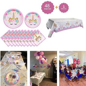 img 1 attached to 🦄 Unicorn Party Supplies Set: Plates, Napkins, Table Cover, Banner - Magical Unicorn Theme Decorations for Girls and Baby Shower - Serves 16