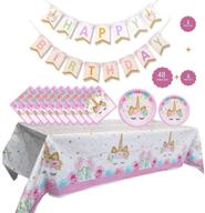 🦄 unicorn party supplies set: plates, napkins, table cover, banner - magical unicorn theme decorations for girls and baby shower - serves 16 logo