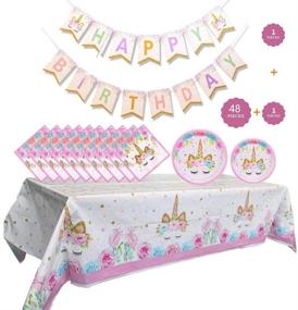 img 4 attached to 🦄 Unicorn Party Supplies Set: Plates, Napkins, Table Cover, Banner - Magical Unicorn Theme Decorations for Girls and Baby Shower - Serves 16