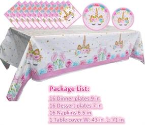 img 3 attached to 🦄 Unicorn Party Supplies Set: Plates, Napkins, Table Cover, Banner - Magical Unicorn Theme Decorations for Girls and Baby Shower - Serves 16