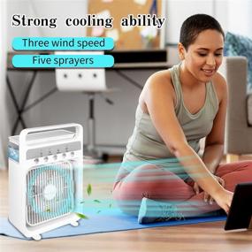 img 3 attached to White Mini Air Conditioner Humidifier Fan with 3 Speeds, 3-Spray Modes, 1/2/3 H Timer, 60° Adjustment, 7 Colors LED Light - Ideal for Home Office Desktop Dorm