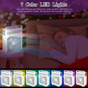 img 2 attached to White Mini Air Conditioner Humidifier Fan with 3 Speeds, 3-Spray Modes, 1/2/3 H Timer, 60° Adjustment, 7 Colors LED Light - Ideal for Home Office Desktop Dorm