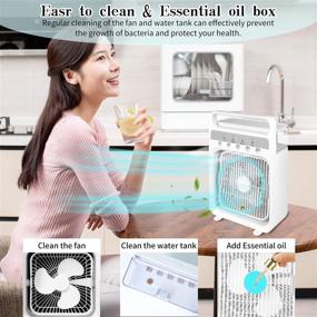 img 1 attached to White Mini Air Conditioner Humidifier Fan with 3 Speeds, 3-Spray Modes, 1/2/3 H Timer, 60° Adjustment, 7 Colors LED Light - Ideal for Home Office Desktop Dorm