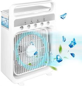 img 4 attached to White Mini Air Conditioner Humidifier Fan with 3 Speeds, 3-Spray Modes, 1/2/3 H Timer, 60° Adjustment, 7 Colors LED Light - Ideal for Home Office Desktop Dorm