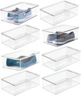 👟 mdesign stackable plastic shoe storage organizer box with lid - 8 pack, clear for mens, womens, kids sandals, flats, sneakers logo