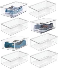 img 4 attached to 👟 mDesign Stackable Plastic Shoe Storage Organizer Box with Lid - 8 Pack, Clear for Mens, Womens, Kids Sandals, Flats, Sneakers