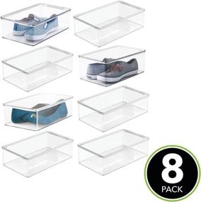 img 3 attached to 👟 mDesign Stackable Plastic Shoe Storage Organizer Box with Lid - 8 Pack, Clear for Mens, Womens, Kids Sandals, Flats, Sneakers