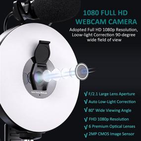 img 1 attached to High Definition 1080P Webcam with Built-in Ring Light and Microphone Kit - Auto-Focus, Adjustable Brightness - Video 🎥 Cam Clip On for Online Learning, Zoom Meetings, Live Streaming - Ideal for PC Desktop Computers (Not Compatible with Laptops)