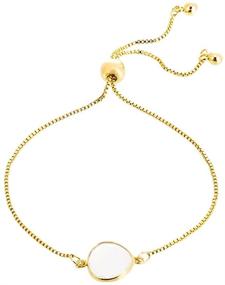 img 4 attached to 💎 14K Gold Plated Double-sided Stone Charm Bracelets for Women Girls - Adjustable Chain Bracelet