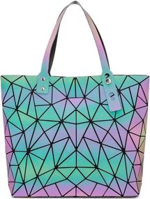 img 4 attached to Geometric Handbags Luminous Holographic Reflective Women's Handbags & Wallets for Shoulder Bags